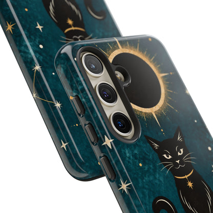Whimsical Teal Celestial Black Cat Phone Case
