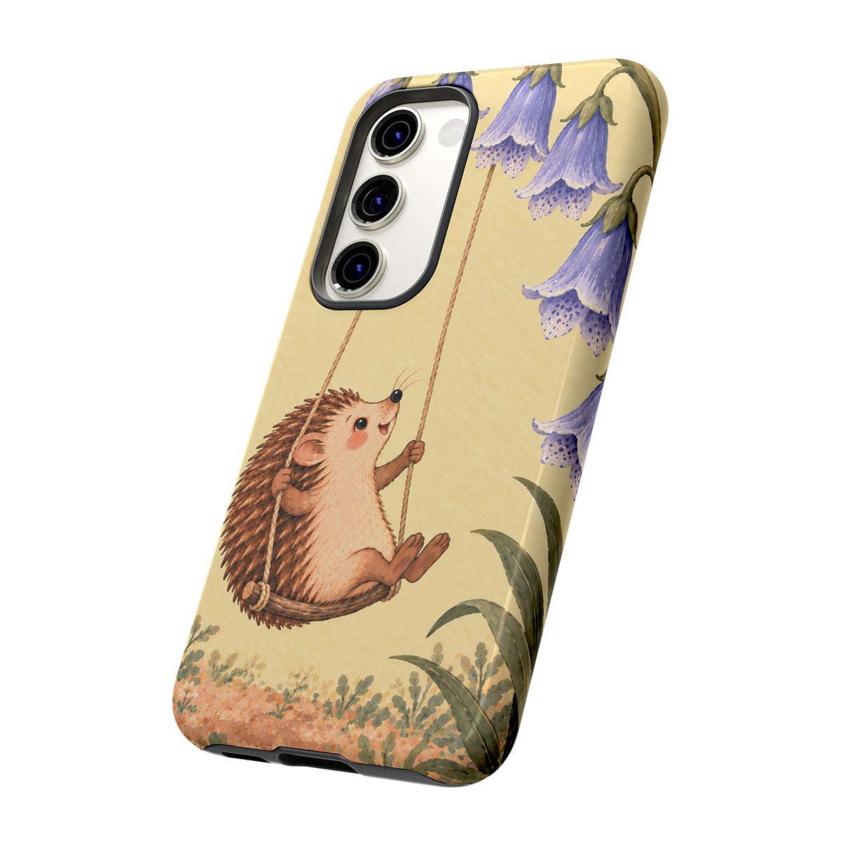 Whimsical Buttercream Hedgehog and Bluebell Phone Case - Yellow Phone Case