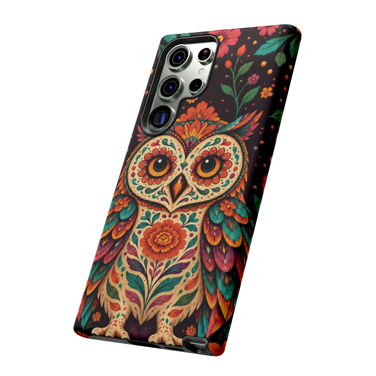 Vibrant Terracotta and Teal Calavera Owl Phone Case - Multicolor Phone Case