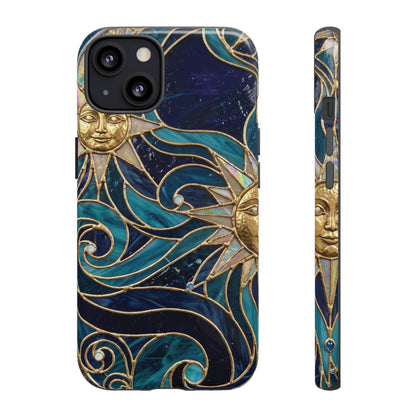 Elegant Teal & Gold Celestial Suns Phone Case