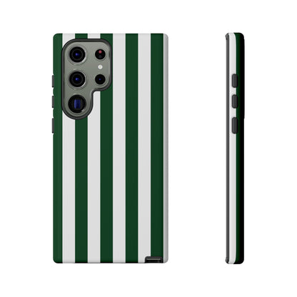 Samsung Galaxy S23 Ultra / Glossy Phone Case - Simple Dark Green & White Stripe Pattern Phone Case