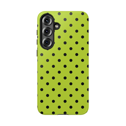 Trendy Neon Lime Green & Black Dot Pattern Phone Case
