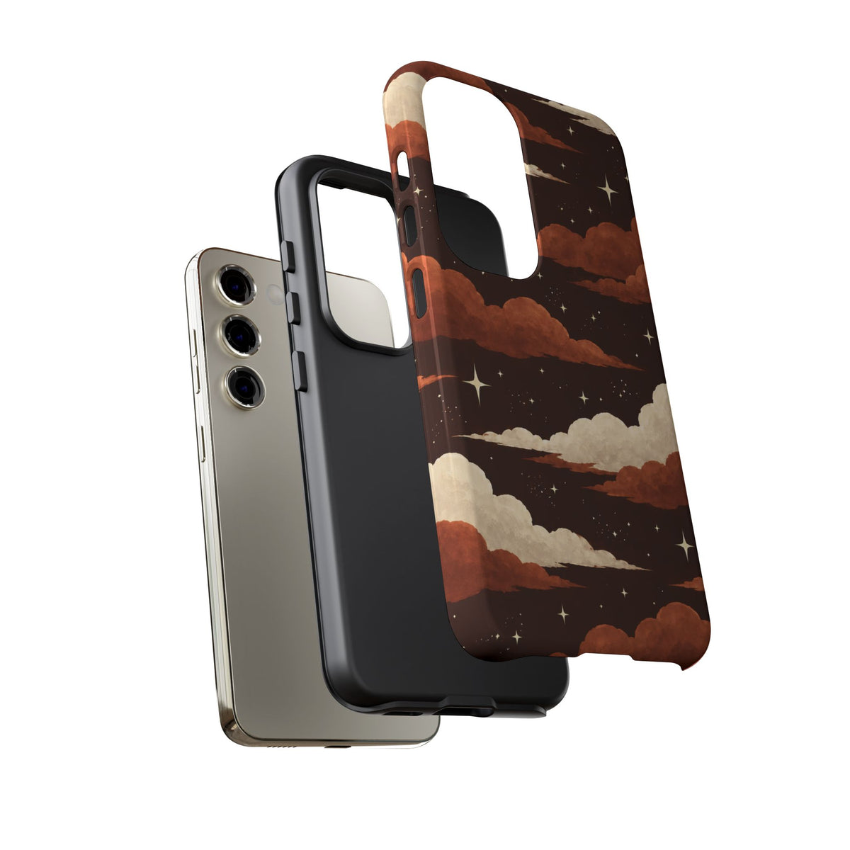 Illustrated Burnt Orange Clouds & Stars Phone Case