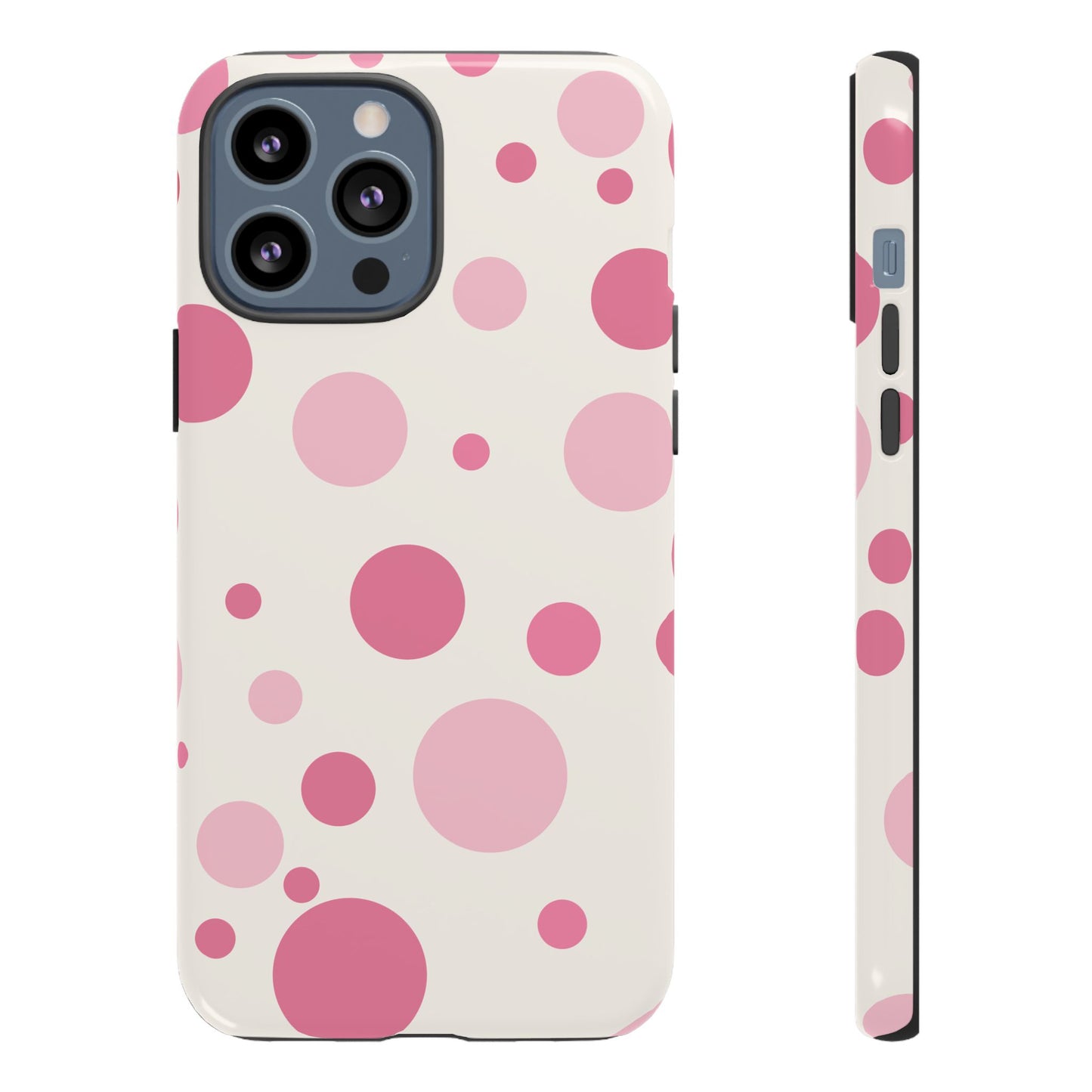 iPhone 13 Pro Max / Glossy Phone Case - ’Bold White with Pink Dot Pattern’ Phone Case