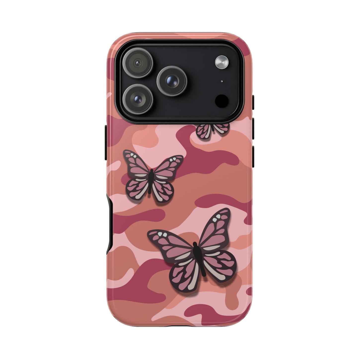 iPhone 17 Pro / Glossy Phone Case - Pink Butterfly Camo Phone Case