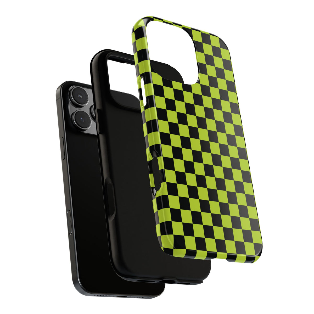 Trendy Neon Lime Green & Black Small Checked Pattern Phone Case - Green Phone Case