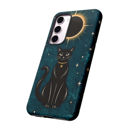 Whimsical Teal Celestial Black Cat Phone Case