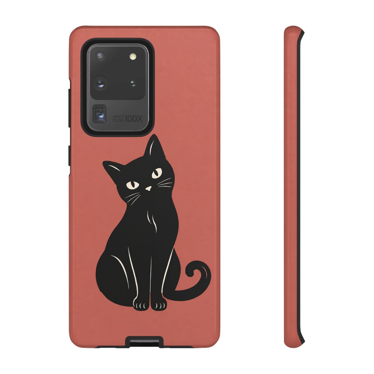 Minimalist Coral Red & Black Cat Phone Case
