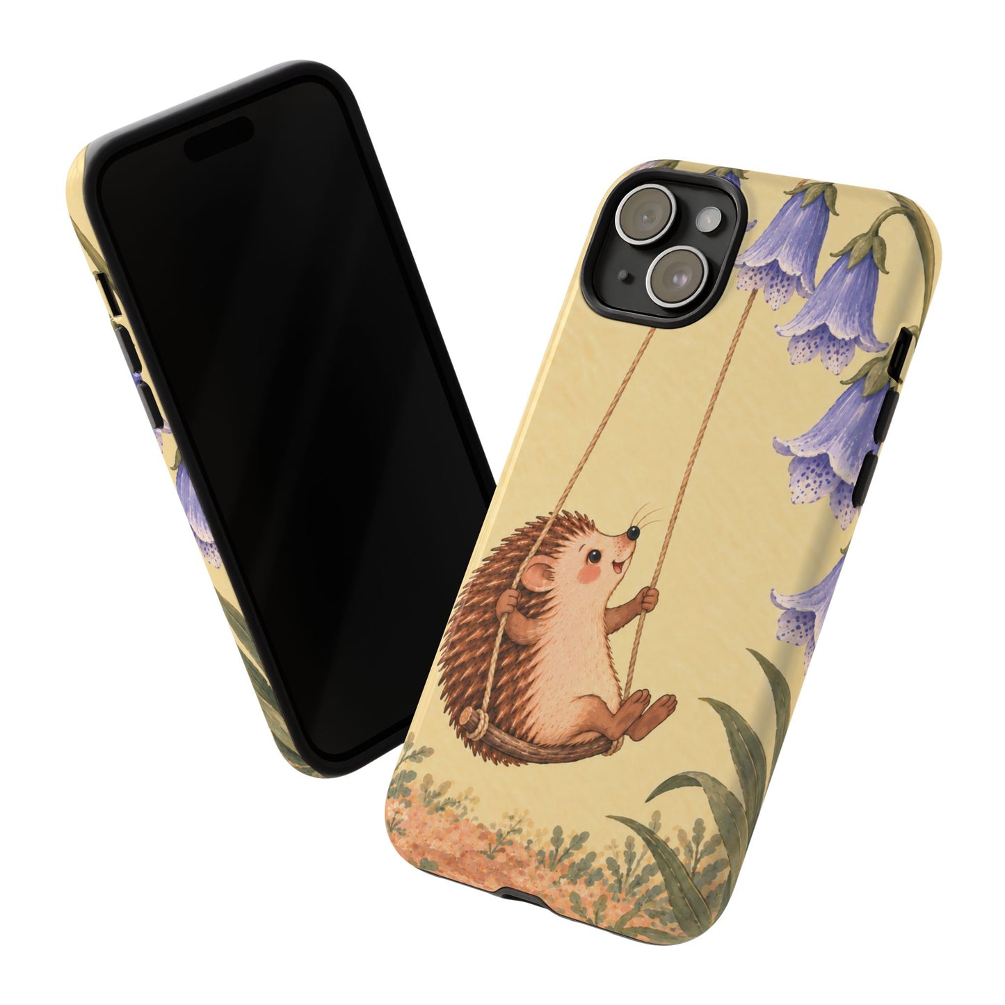 Whimsical Buttercream Hedgehog and Bluebell Phone Case - Yellow Phone Case