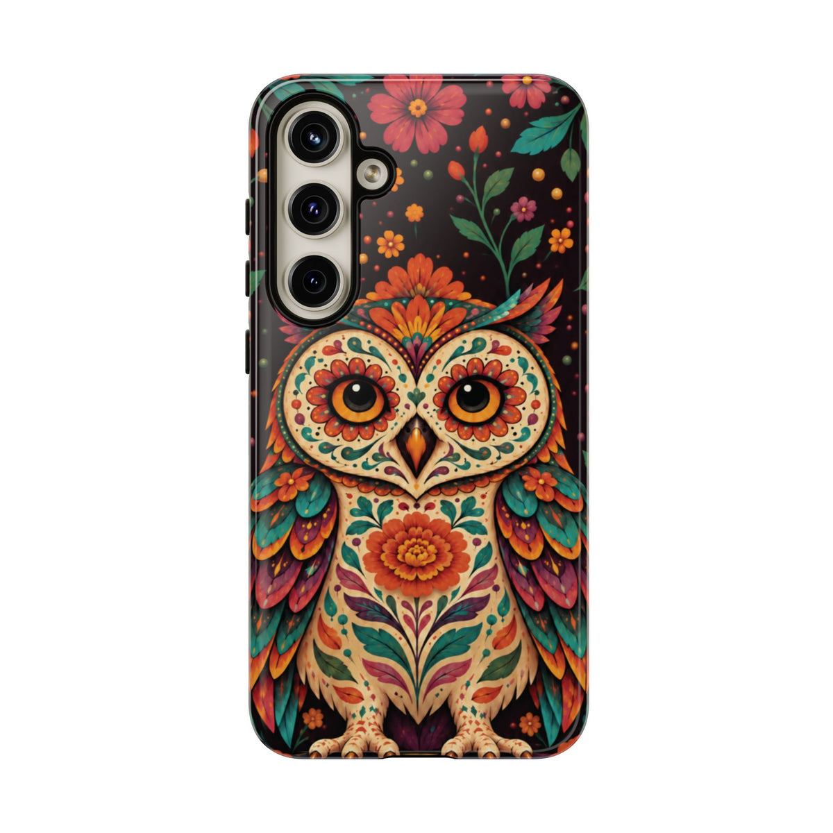 Vibrant Terracotta and Teal Calavera Owl Phone Case - Multicolor Phone Case - Samsung Galaxy S24 Plus / Glossy