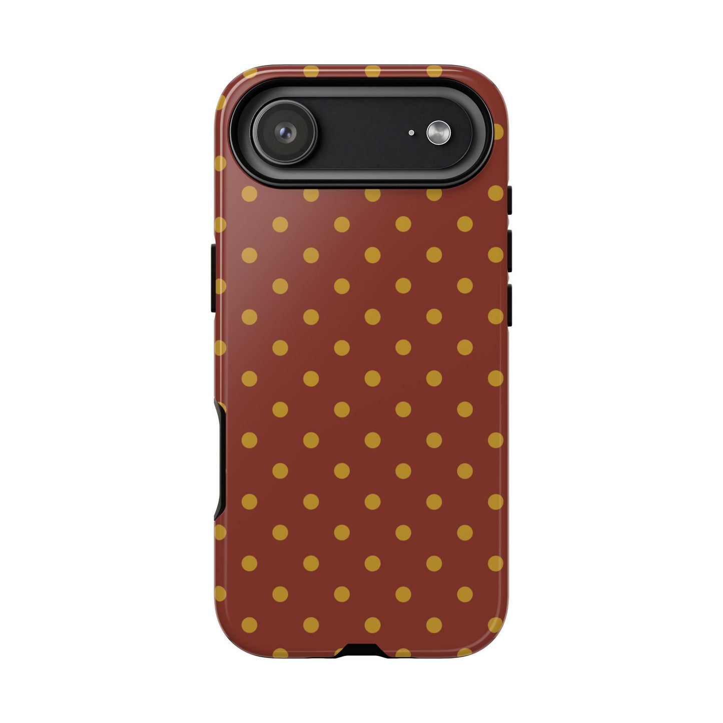 iPhone 17 Air / Glossy Phone Case - Trendy Brown & Mustard Dot Pattern Phone Case