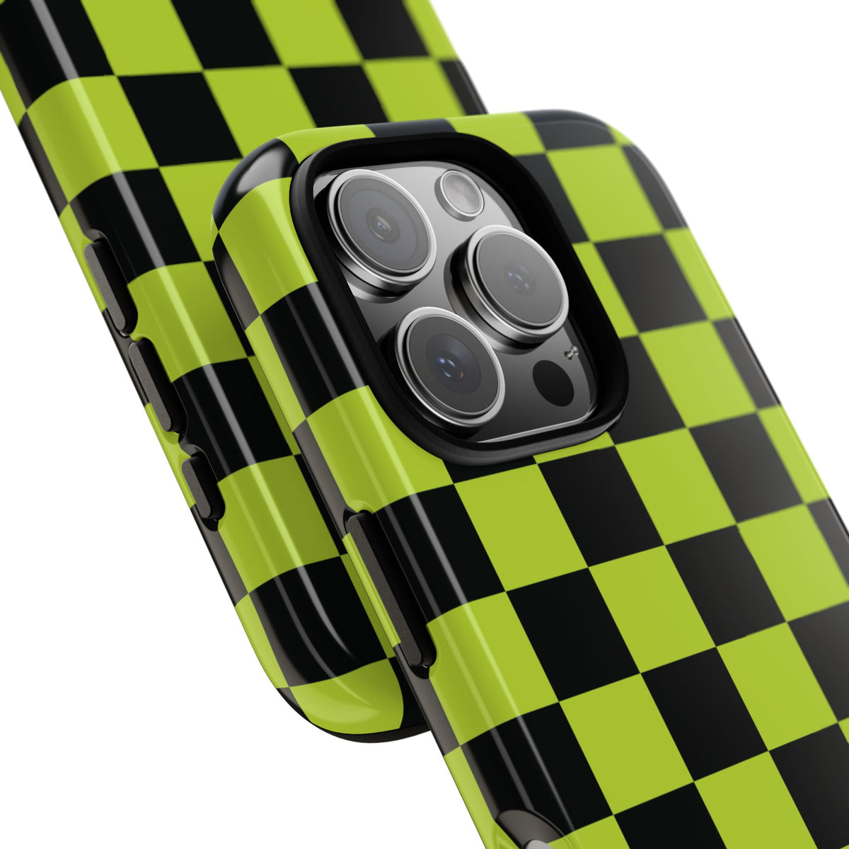 Trendy Neon Lime Green & Black Checked Pattern Phone Case - Green Phone Case