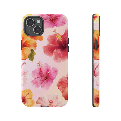 iPhone 15 Plus / Glossy Phone Case - ’Pink Hibiscus Pattern #2’ Phone Case
