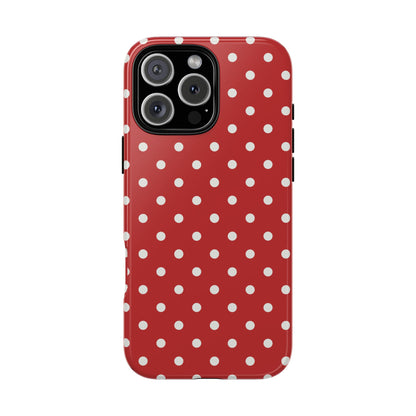 iPhone 16 Pro Max / Glossy Phone Case - Red with White Dot Pattern Phone Case