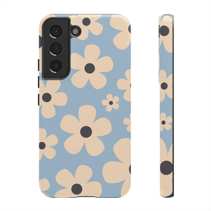 Samsung Galaxy S22 / Glossy Phone Case - Cute Light Blue & Cream Daisy Pattern Phone Case