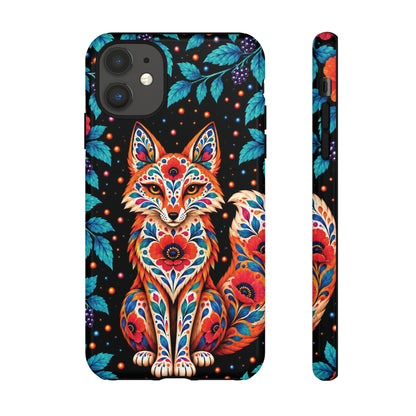 Vibrant Orange and Turquoise Calavera Fox Phone Case - Multicolor Phone Case - iPhone 11 / Glossy