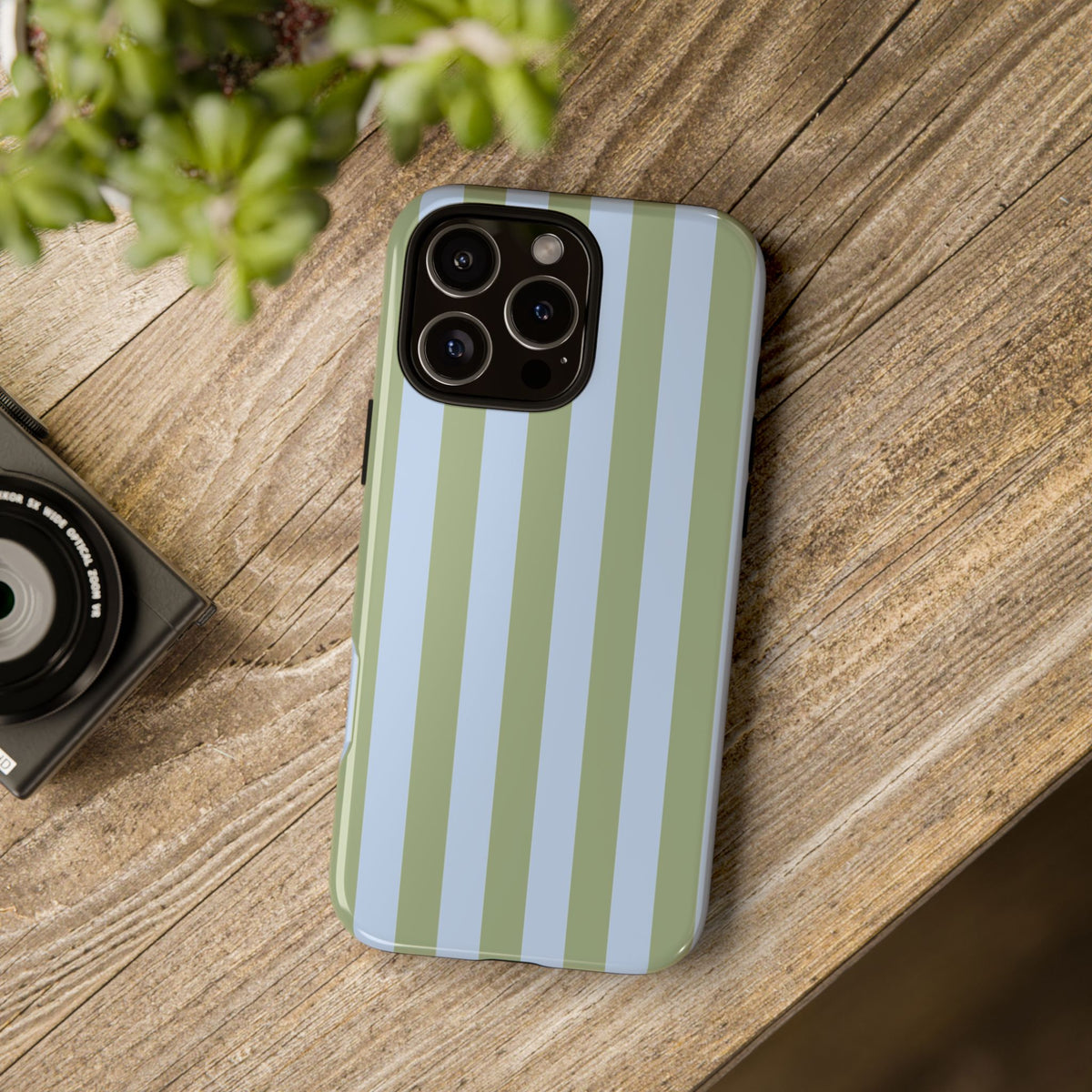 Trendy Ice Blue & Green Stripe Pattern Phone Case - Blue Phone Case