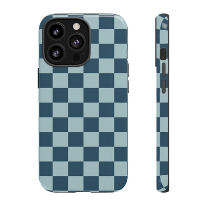iPhone 13 Pro / Glossy Phone Case - ’Blue Checkered Pattern’ Phone Case