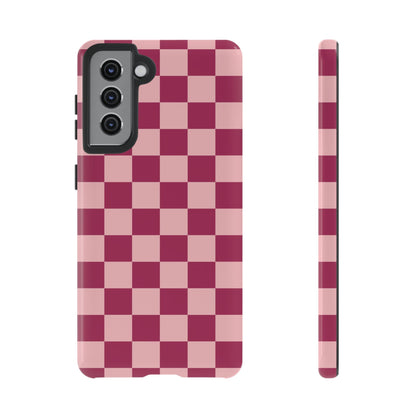 Samsung Galaxy S21 / Glossy Phone Case - ’Pink Checkered Pattern’ Phone Case