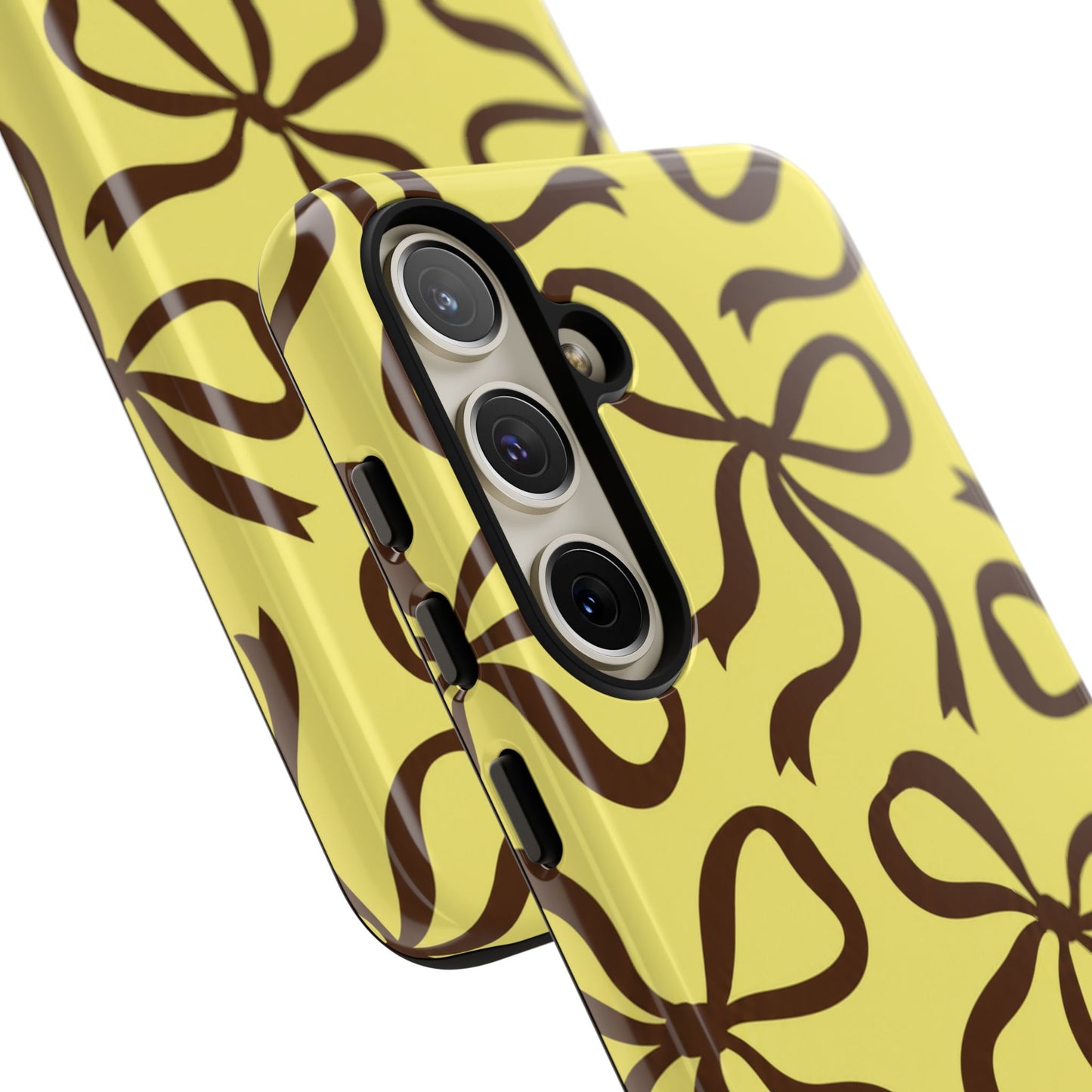 Bold Butter Yellow and Chocolate Brown Bow Pattern Phone Case