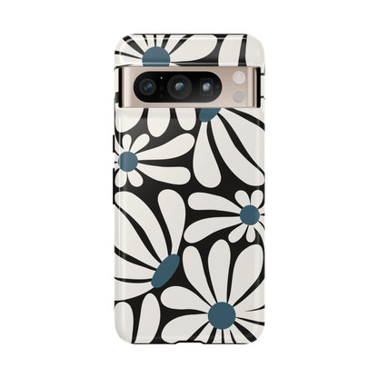 Google Pixel 8 Pro / Glossy Phone Case - Retro Black Daisy Pattern Phone Case