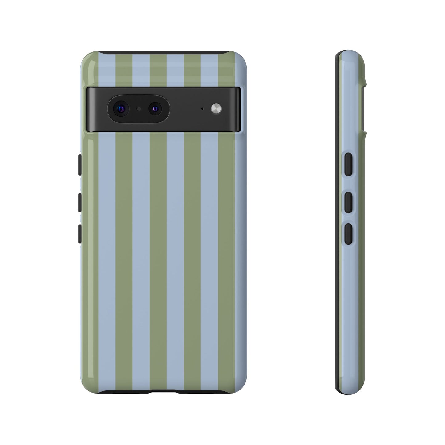 Google Pixel 7 / Glossy Phone Case - Trendy Ice Blue & Green Stripe Pattern Phone Case