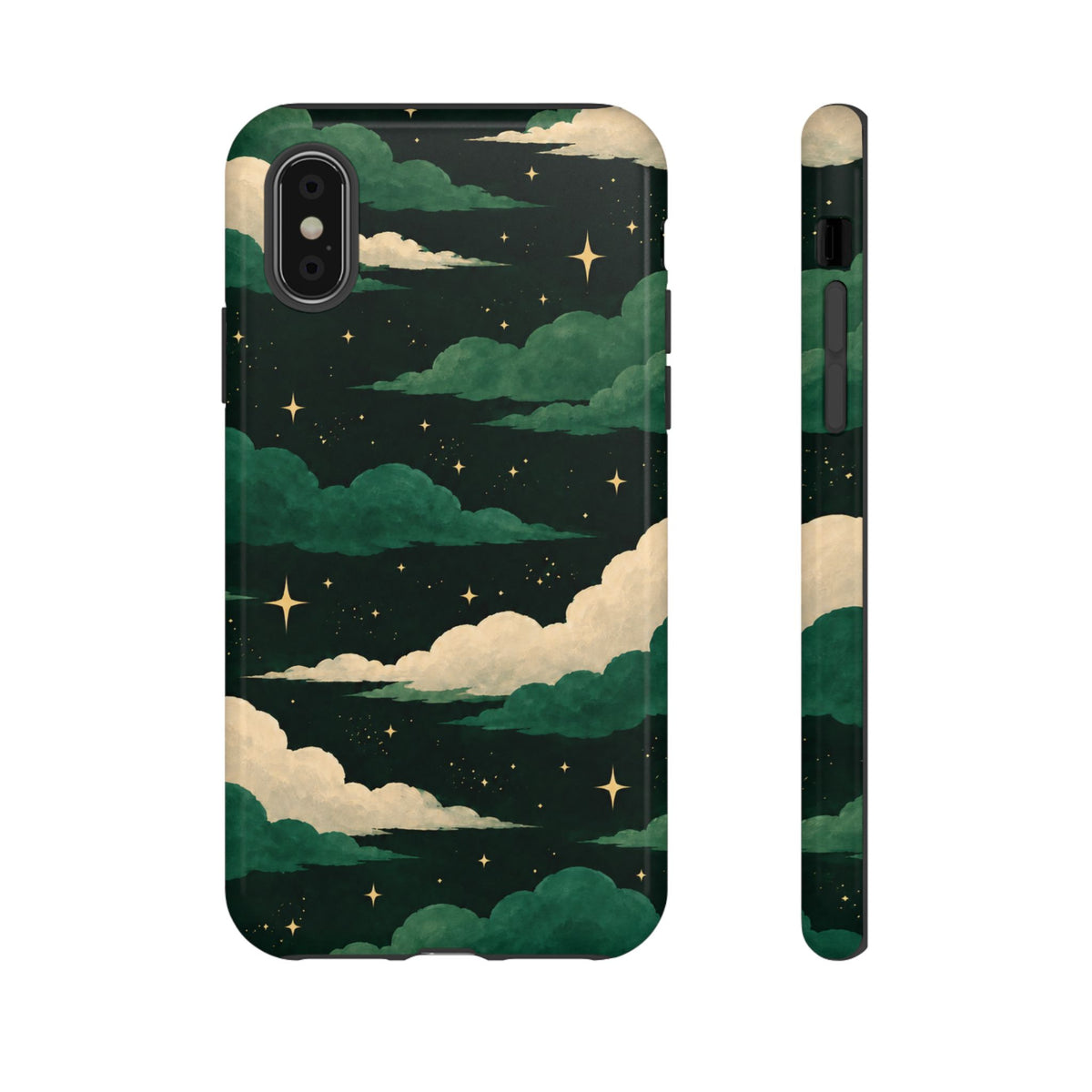 Illustrated Emerald Green Clouds & Stars Phone Case