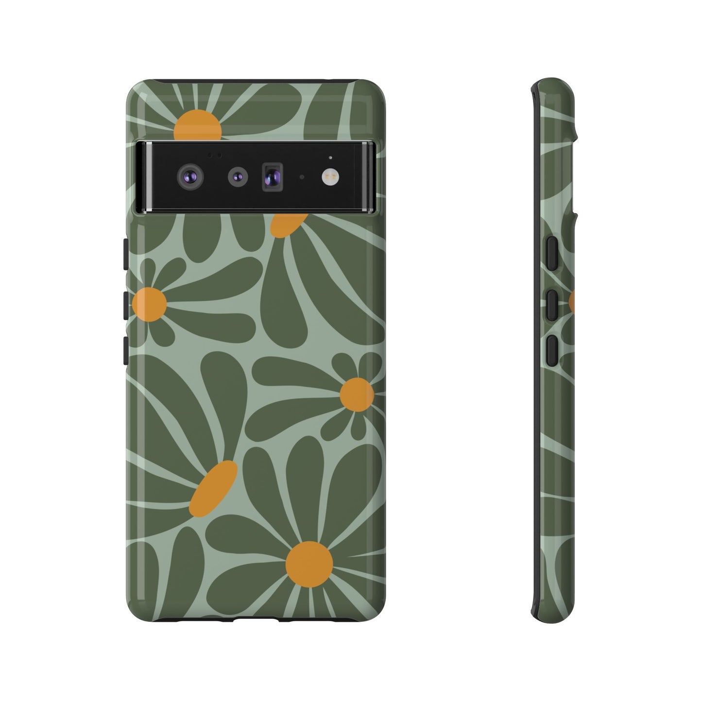 Google Pixel 6 Pro / Glossy Phone Case - Retro Green Daisy Pattern Phone Case
