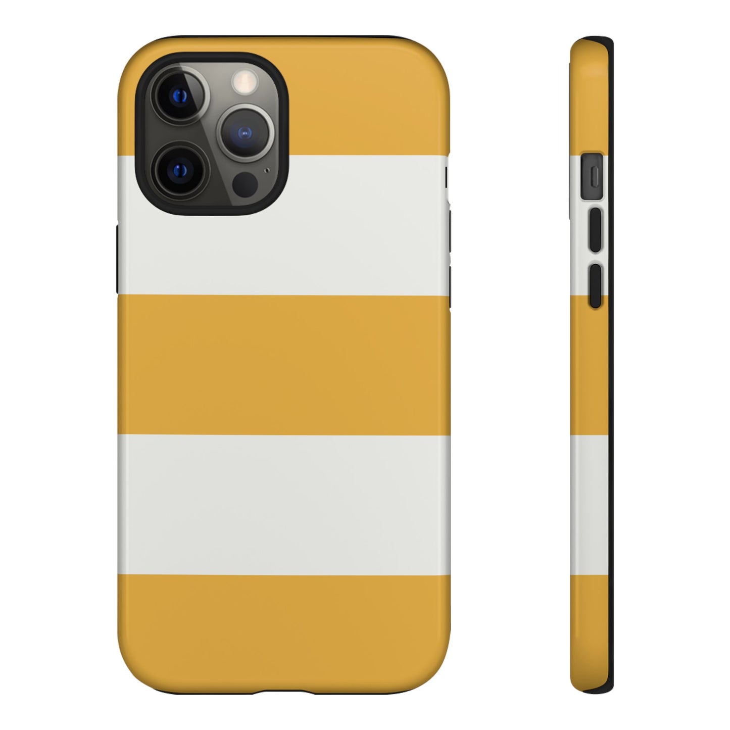 iPhone 12 Pro Max / Glossy Phone Case - Yellow & White Horizontal Stripe Pattern Phone Case