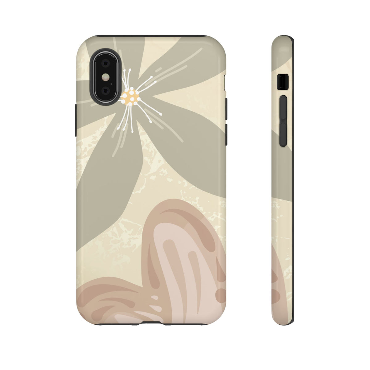 Hibiscus Heart Pattern Phone Case - Beige Phone Case - iPhone X / Glossy