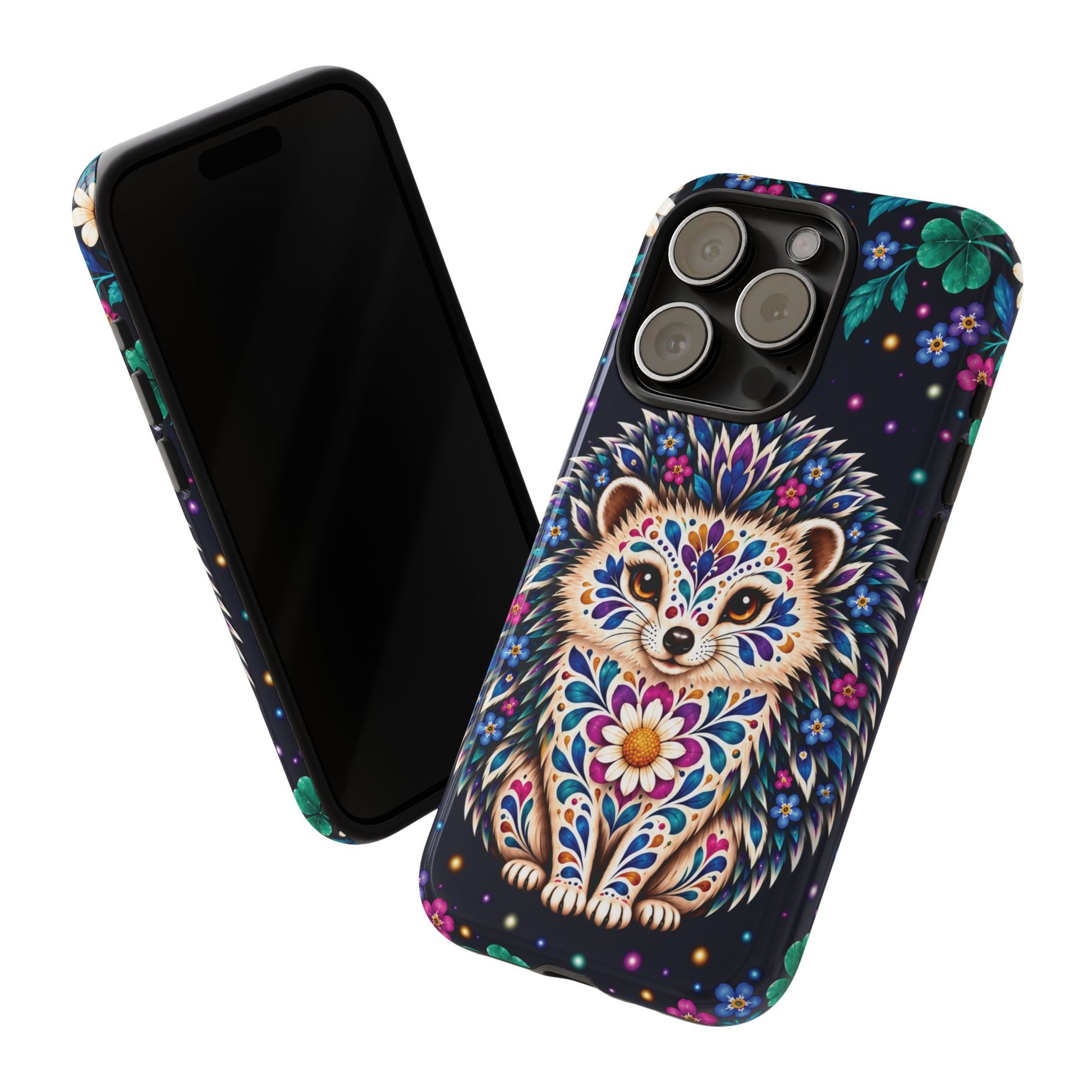 Vibrant Purple and Teal Calavera Hedgehog Phone Case - Multicolor Phone Case