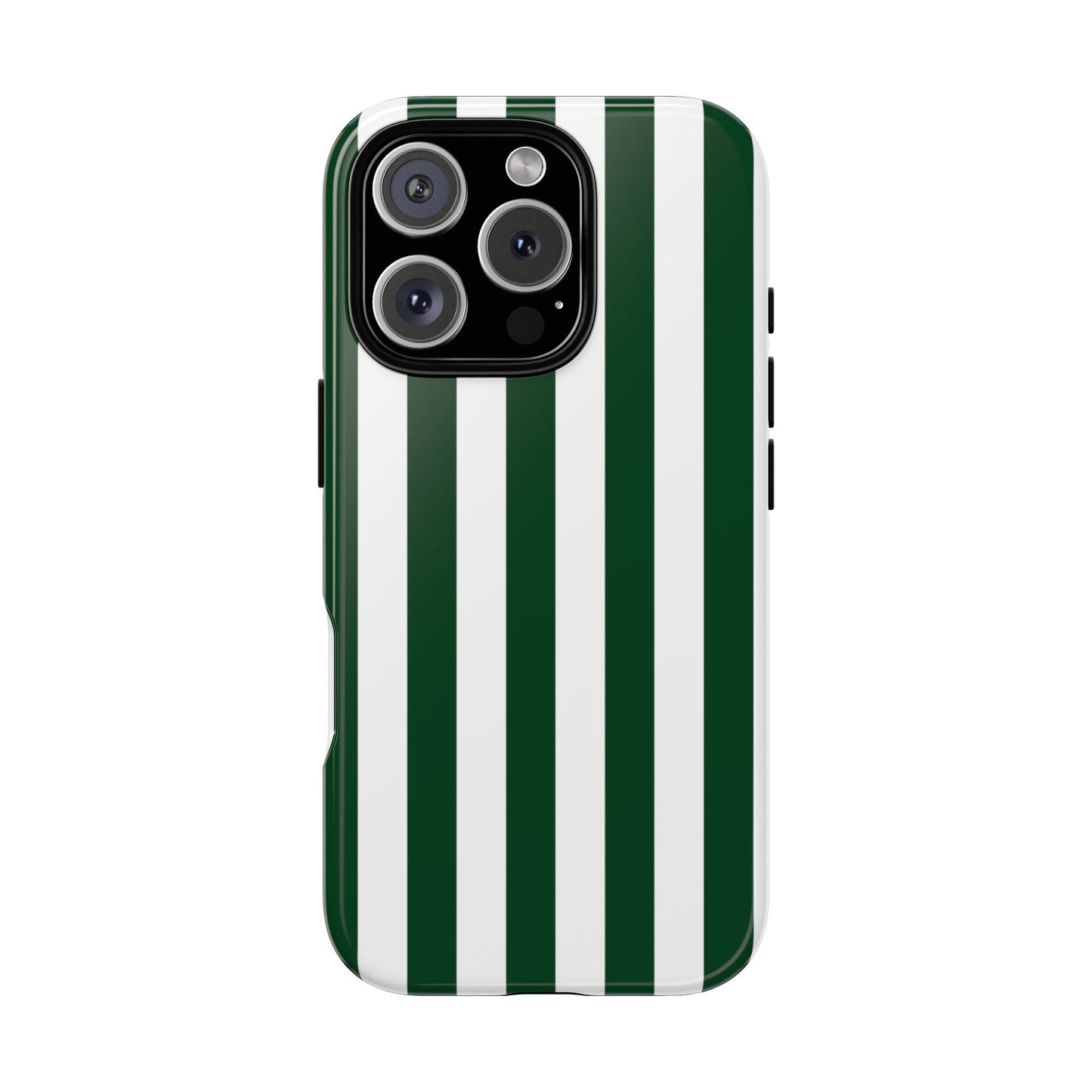 iPhone 16 Pro / Glossy Phone Case - Simple Dark Green & White Stripe Pattern Phone Case