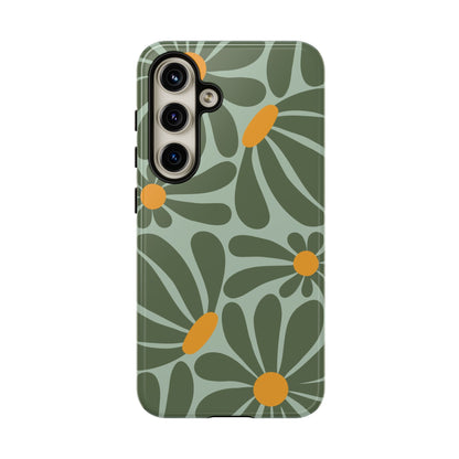 Samsung Galaxy S24 / Glossy Phone Case - Retro Green Daisy Pattern Phone Case