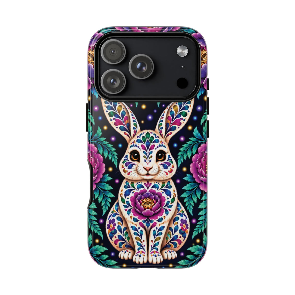 Cute Purple and Teal Calavera Bunny Phone Case - Multicolor Phone Case - iPhone 18 Pro / Glossy