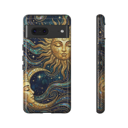 Elegant Teal & Gold Sun and Moon Phone Case