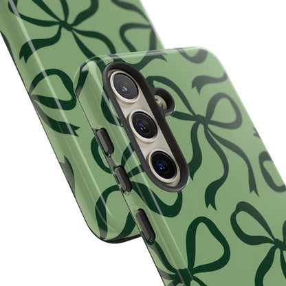Bold Sage Green and Forest Green Bow Pattern Phone Case