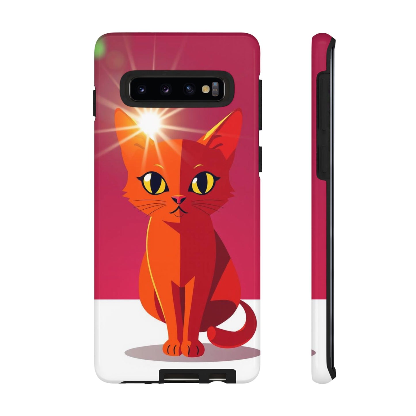 Samsung Galaxy S10 / Glossy Phone Case - Flashing Cat Design Phone Case