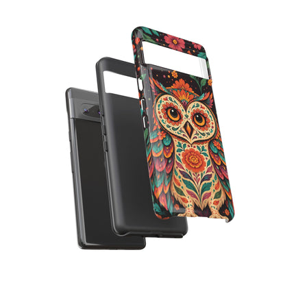 Vibrant Terracotta and Teal Calavera Owl Phone Case - Multicolor Phone Case