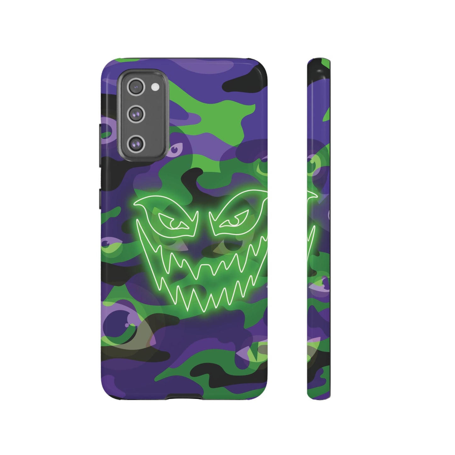 Samsung Galaxy S20 FE / Glossy Phone Case - Green & Purple Neon Face Camo Phone Case