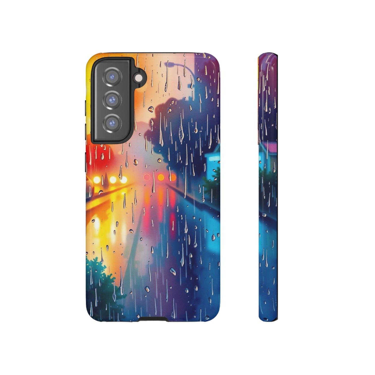 Samsung Galaxy S21 FE / Glossy Phone Case - Electric Rain Watercolour Design Phone Case