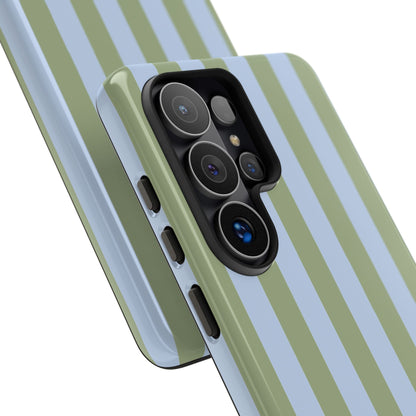 Trendy Ice Blue & Green Stripe Pattern Phone Case - Blue Phone Case