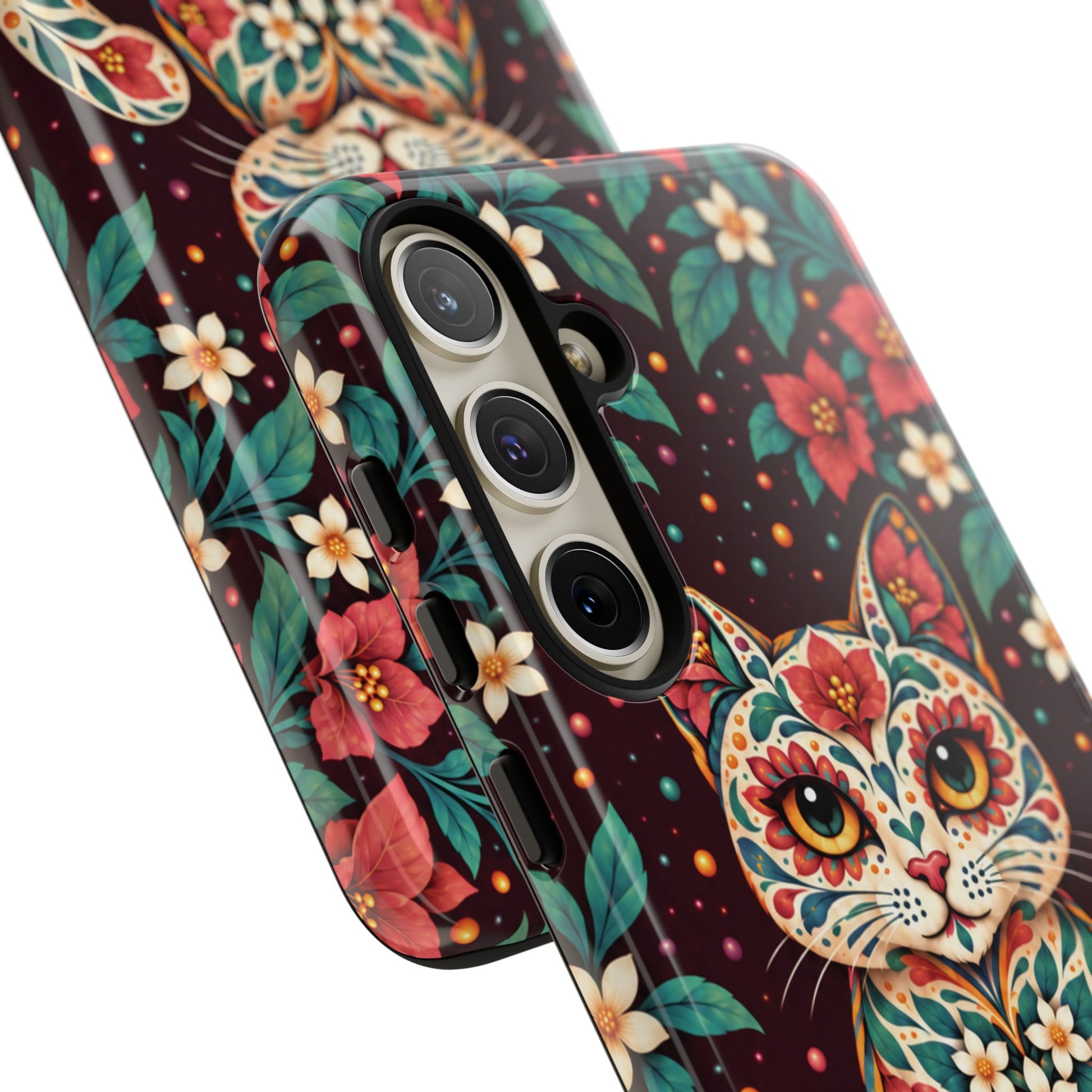 Vibrant Terracotta and Teal Calavera Cat Phone Case - Multicolor Phone Case