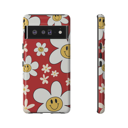Fun Retro Daisy Pattern with Red Background Phone Case - Red Phone Case - Google Pixel 6 Pro / Glossy
