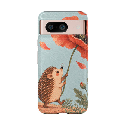 Whimsical Pale Blue Hedgehog and Poppy Phone Case - Blue Phone Case - Google Pixel 8 / Glossy