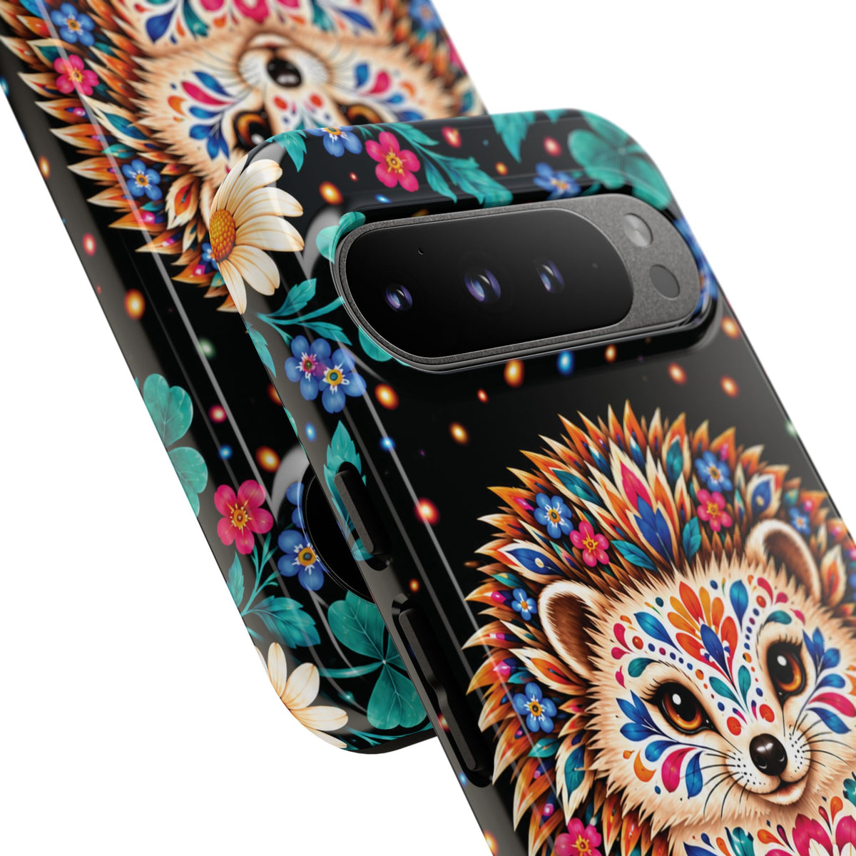 Vibrant Orange and Turquoise Calavera Hedgehog Phone Case - Multicolor Phone Case