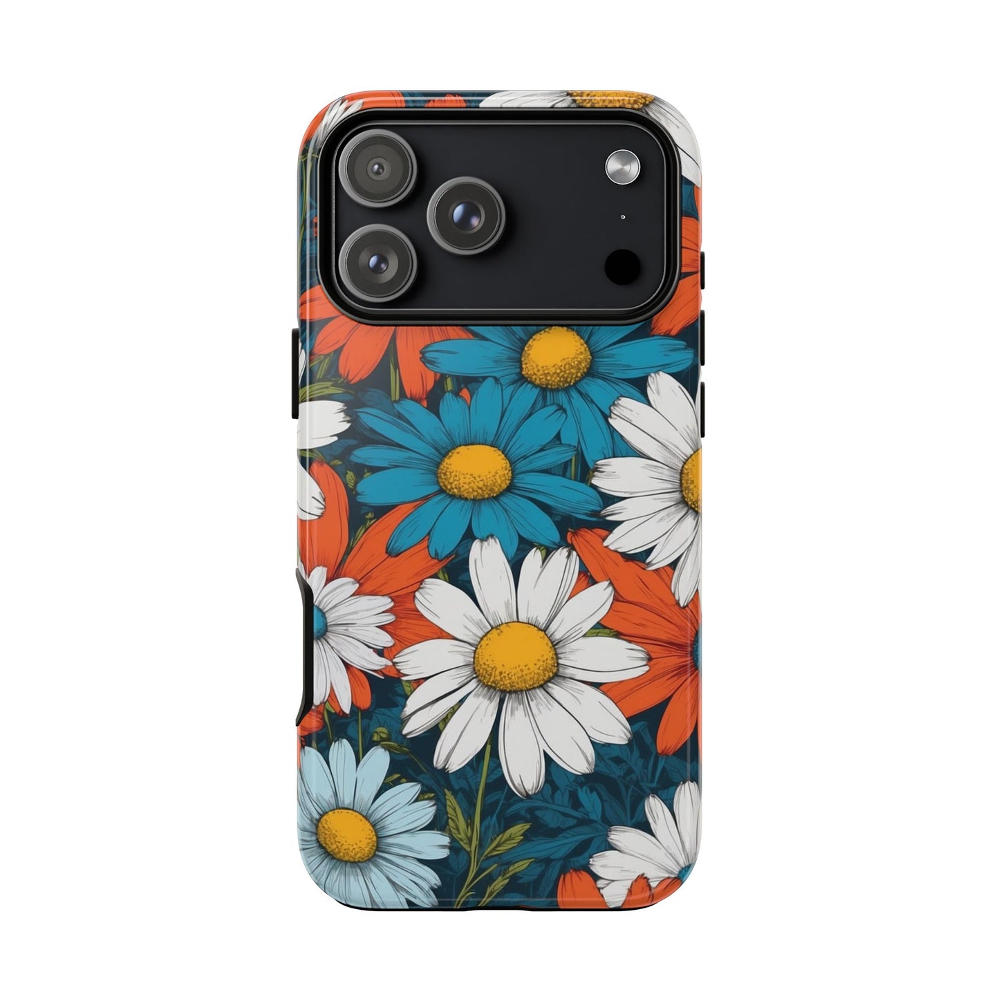 iPhone 17 Pro Max / Glossy Phone Case - Pop Art Daisies Illustration ’Red & Blue’ Phone Case