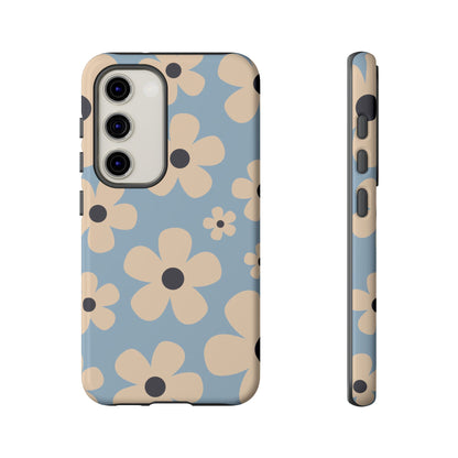 Samsung Galaxy S23 / Glossy Phone Case - Cute Light Blue & Cream Daisy Pattern Phone Case