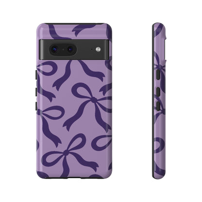 Bold Lilac and Deep Purple Bow Pattern Phone Case - Purple Phone Case - Google Pixel 7 / Glossy