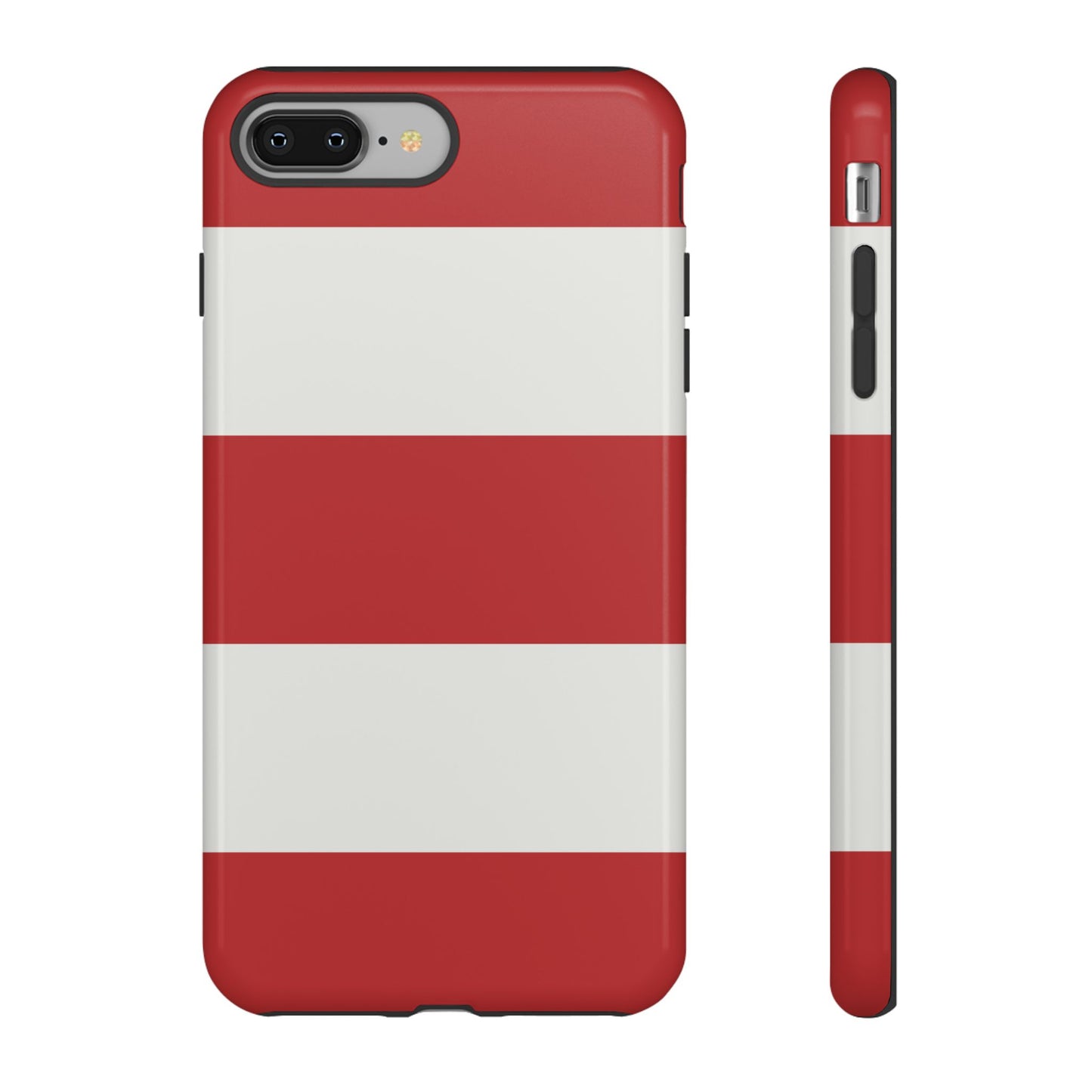 iPhone 8 Plus / Glossy Phone Case - Red & White Horizontal Stripe Pattern Phone Case