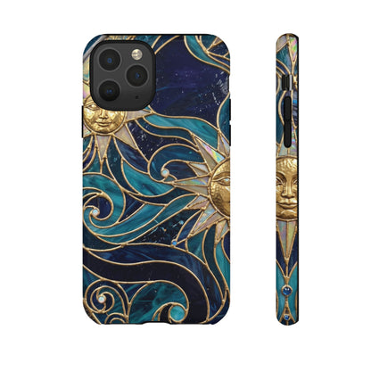 Elegant Teal & Gold Celestial Suns Phone Case